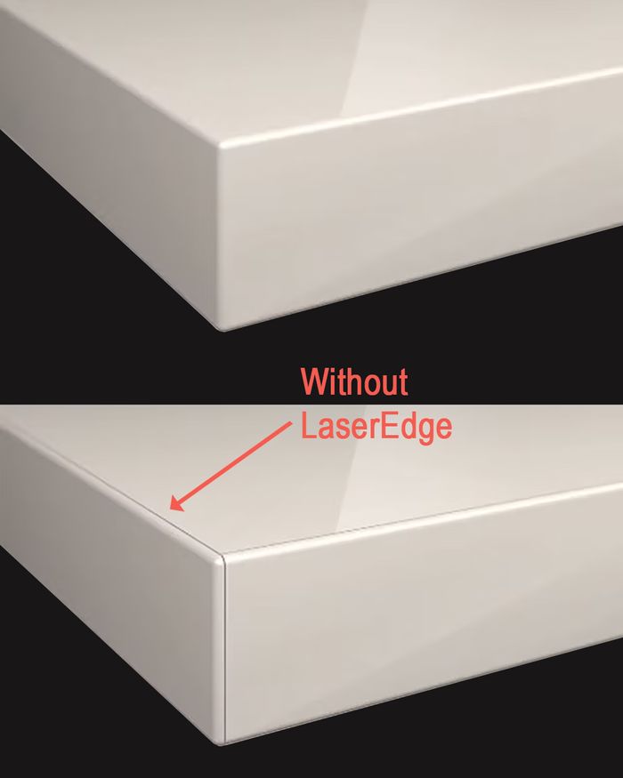 Comparison of Mebel Arts Acrylic Cabinet Doors with and without LaserEdge Technology