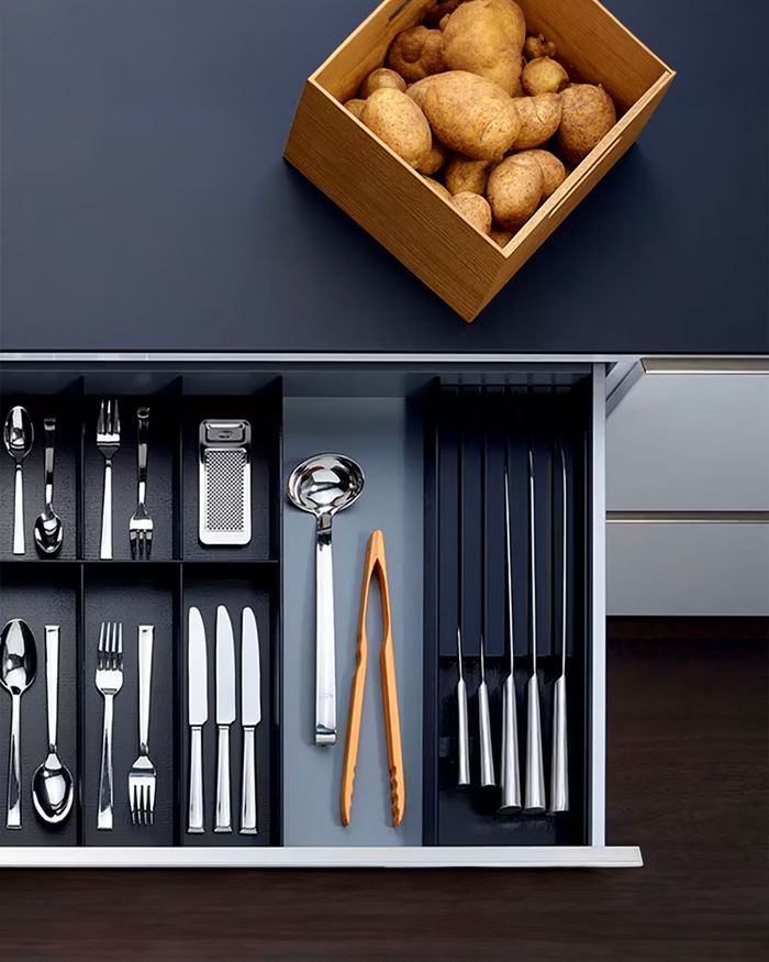 Kessebohmer MosaiQ drawer organizer with cutlery, a practical solution available from Mebel Arts for modern kitchens.