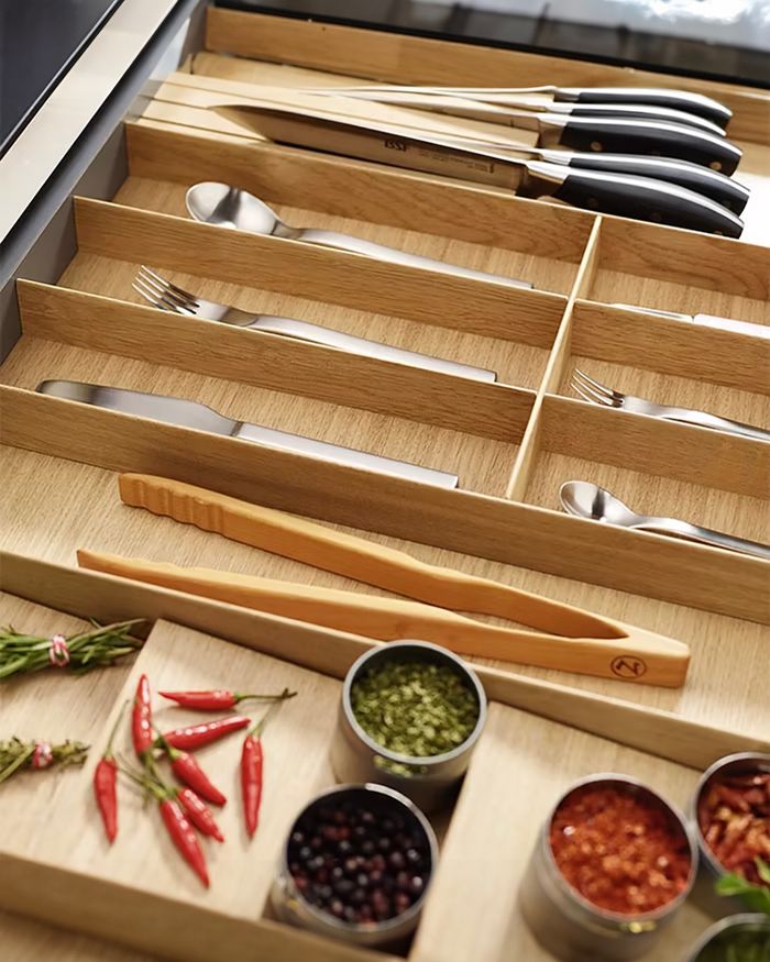 Wooden MosaiQ cutlery tray by Kessebohmer, an artisanal choice from Mebel Arts.