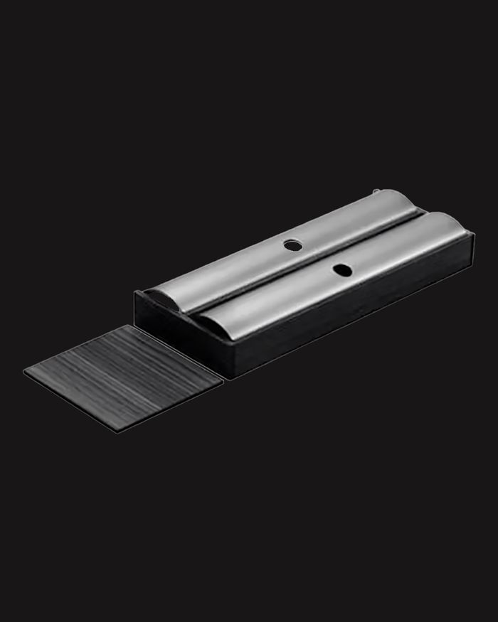 The image displays a modern aluminum foil holder from the MosaiQ series by Kessebohmer, integrated into Mebel Arts products. With its minimalist black aesthetics, this kitchen accessory combines style and functionality, providing an elegant solution for storing and using aluminum foil. The holder exemplifies adaptability and design that is characteristic of Mebel Arts' modern kitchen.