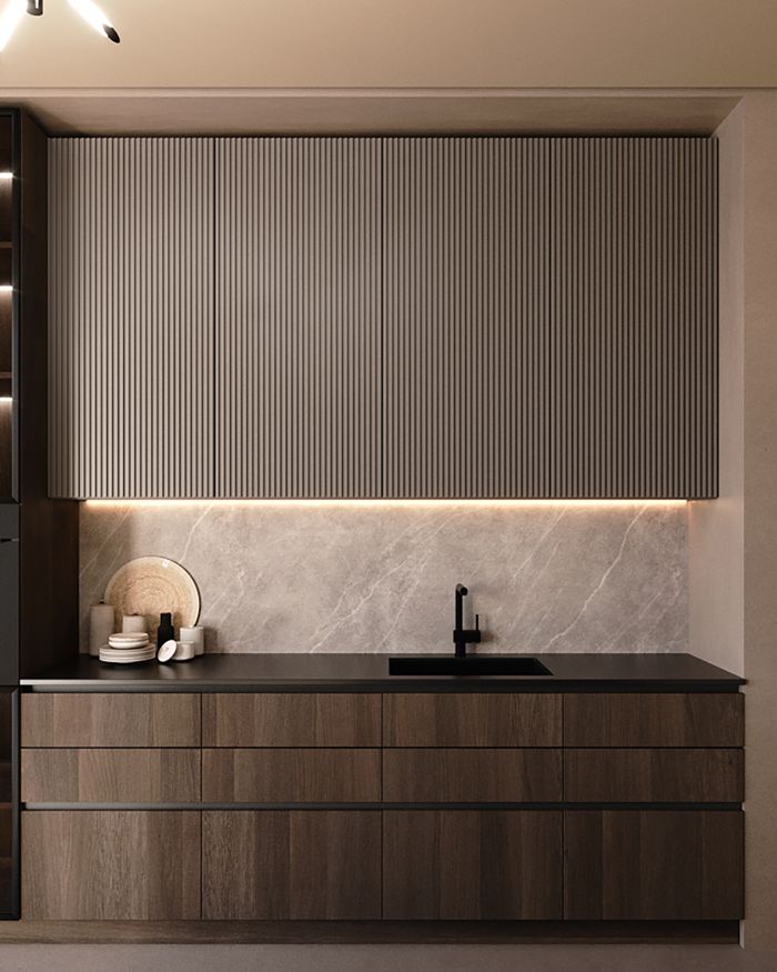Luxurious Rossano kitchen by Mebel Arts with polymer PVC, aristocratic aesthetics.