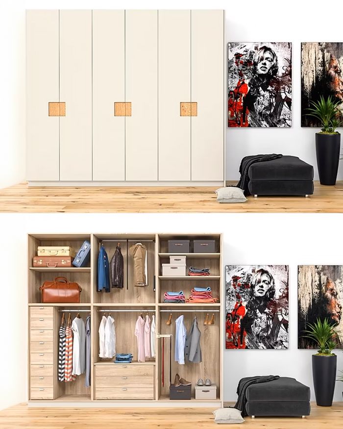 Ευρύχωρη ντουλάπα Shineo από Mebel Arts, ιδανική για οργάνωση ρούχων και αξεσουάρ σε σύγχρονο υπνοδωμάτιο.