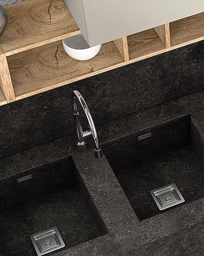 Double kitchen sink Umbrae from Mebel Arts with a modern aesthetic.