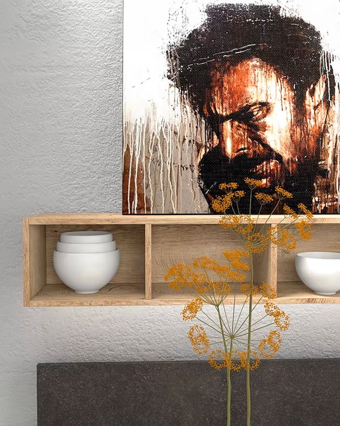 Decorative Umbrae shelf from Mebel Arts with an artistic painting.