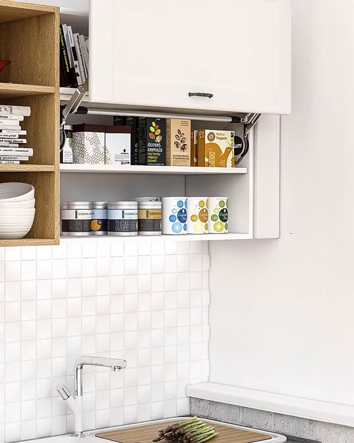 Blum Aventos lift mechanism for easy access to cabinets, from Mebel Arts.