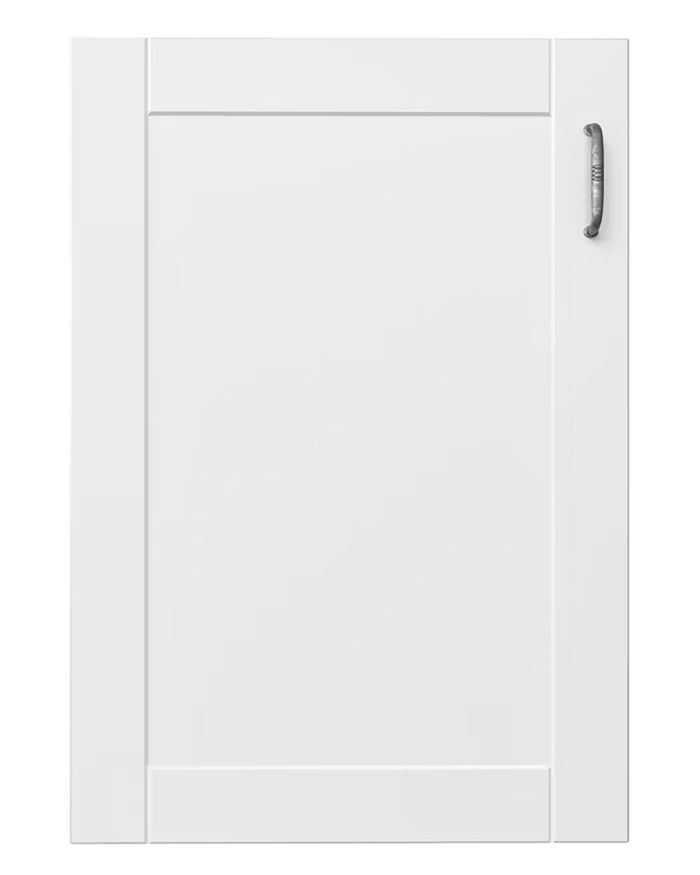 White door with a handle from the Scandinacia model of Mebel Arts kitchen cabinet.