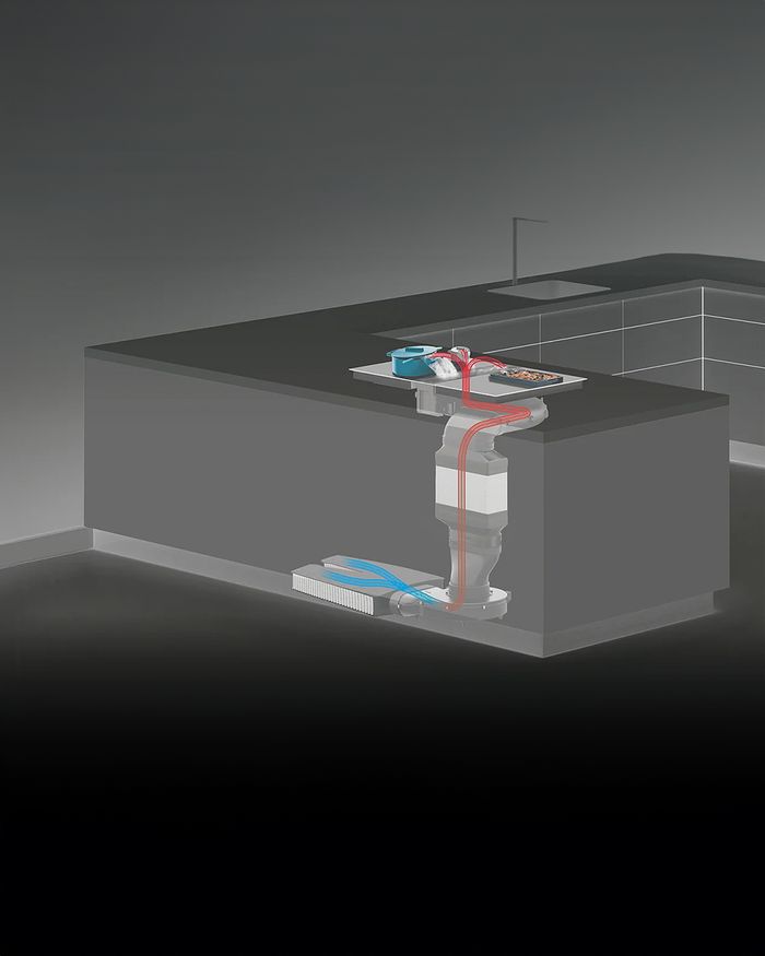 Conception de ventilation avec filtre à charbon pour la plaque de cuisson BORA Classic, fournie par Mebel Arts pour une cuisine propre.