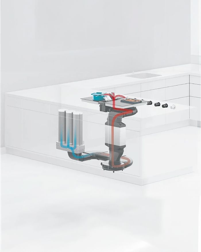 Ventilation design with carbon filter for BORA Professional 3.0 hob is provided by Mebel Arts for a clean kitchen.