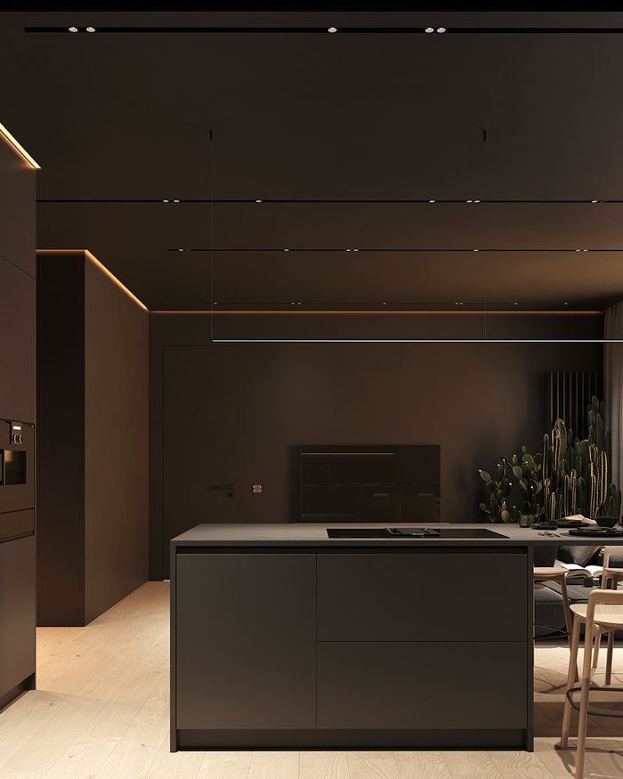 Μίνιμαλ έπιπλα κουζίνας Basalt με λεπτεπίλεπτο φωτισμό από Mebel Arts