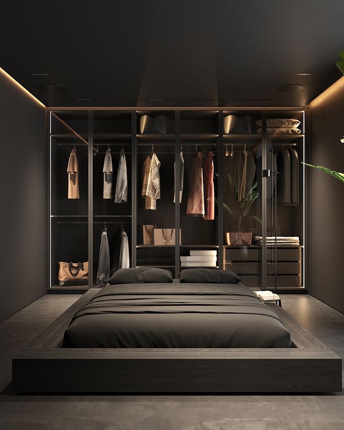 Luxurious Mebel Arts Lava Moon wardrobe, complete with clothes and accessories, perfect for contemporary bedrooms.