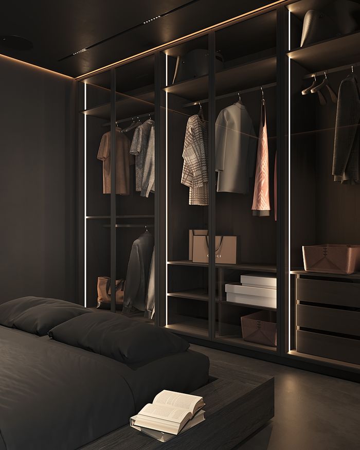 Lava Moon wardrobe from Mebel Arts with a dark aesthetic and glass doors for an impressive design.