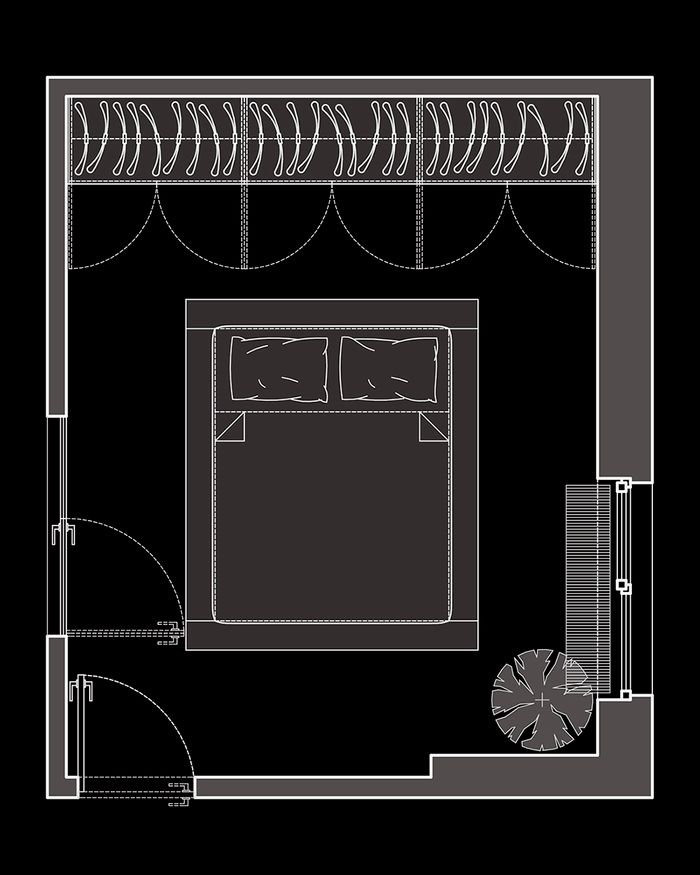 Technical drawing of the Mebel Arts Lava Moon wardrobe, showing the attention to detail and quality.