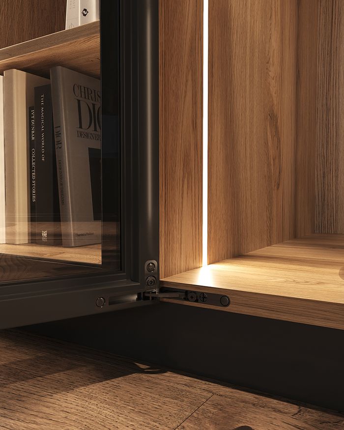 Advanced Salice AIR hinge design in the luxurious Moonwood wardrobes by Mebel Arts.