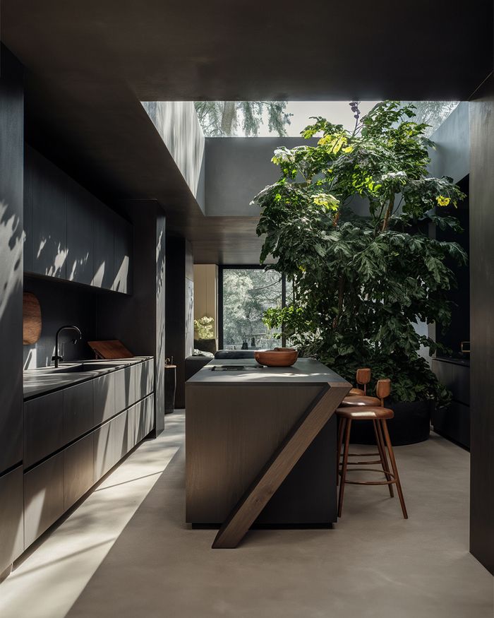 Kitchen renovation with black kitchen furniture.