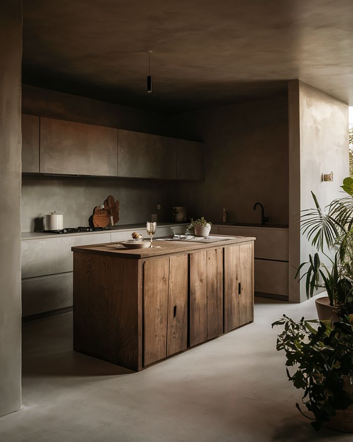 Kitchen furniture with an island made from old furniture and modern design. Mebel Arts.