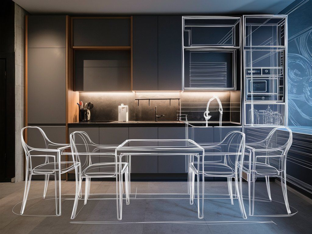 Design de Cuisine Moderne avec Lignes Épurées, Meubles Flexibles et Esthétique Minimaliste