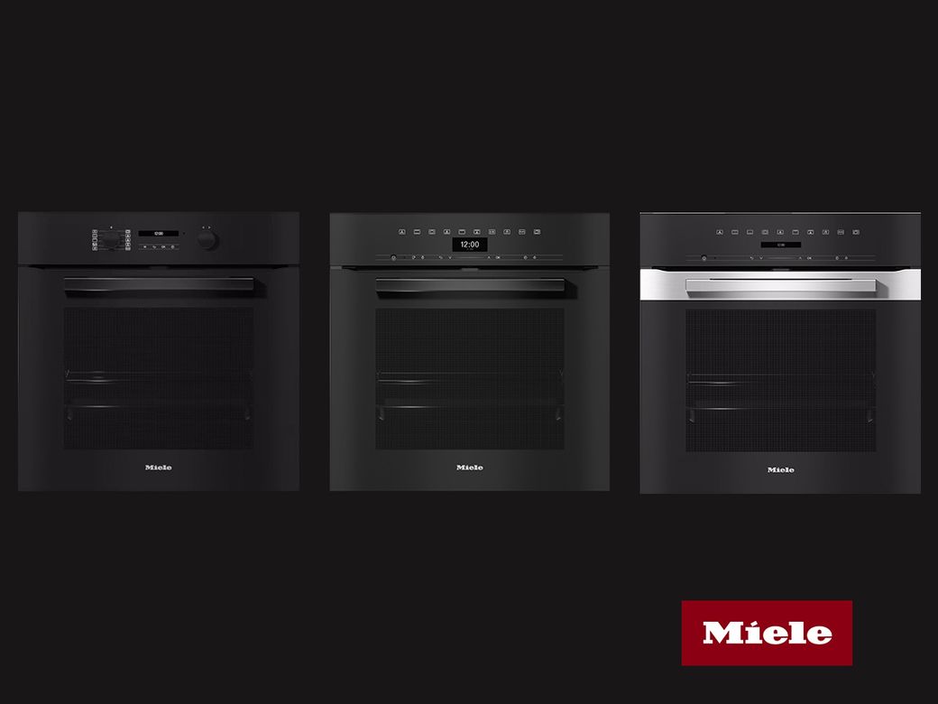 Fours électriques Miele avec un design noir élégant et des fonctionnalités modernes pour les cuisines contemporaines.